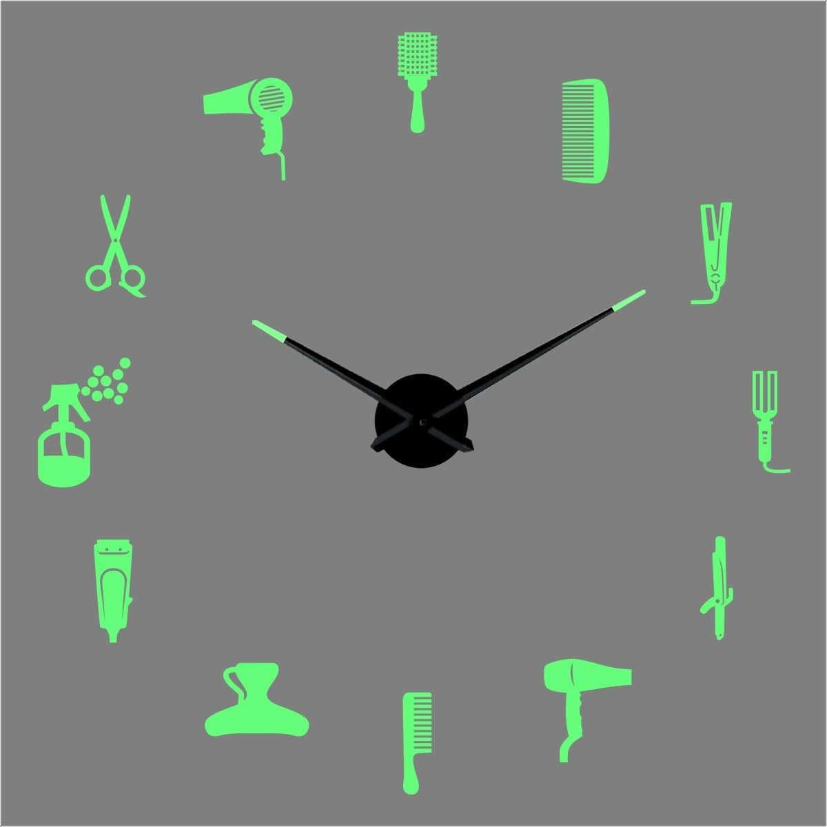 Salon Fryzjerski 2 Bezramkowy świecący Zegar Akrylowy, Zegar ścienny Diy Z Naklejkami Lustrzanymi, Nowoczesny Duży Zegar Do Wystroju Domu, Black, 37 inches