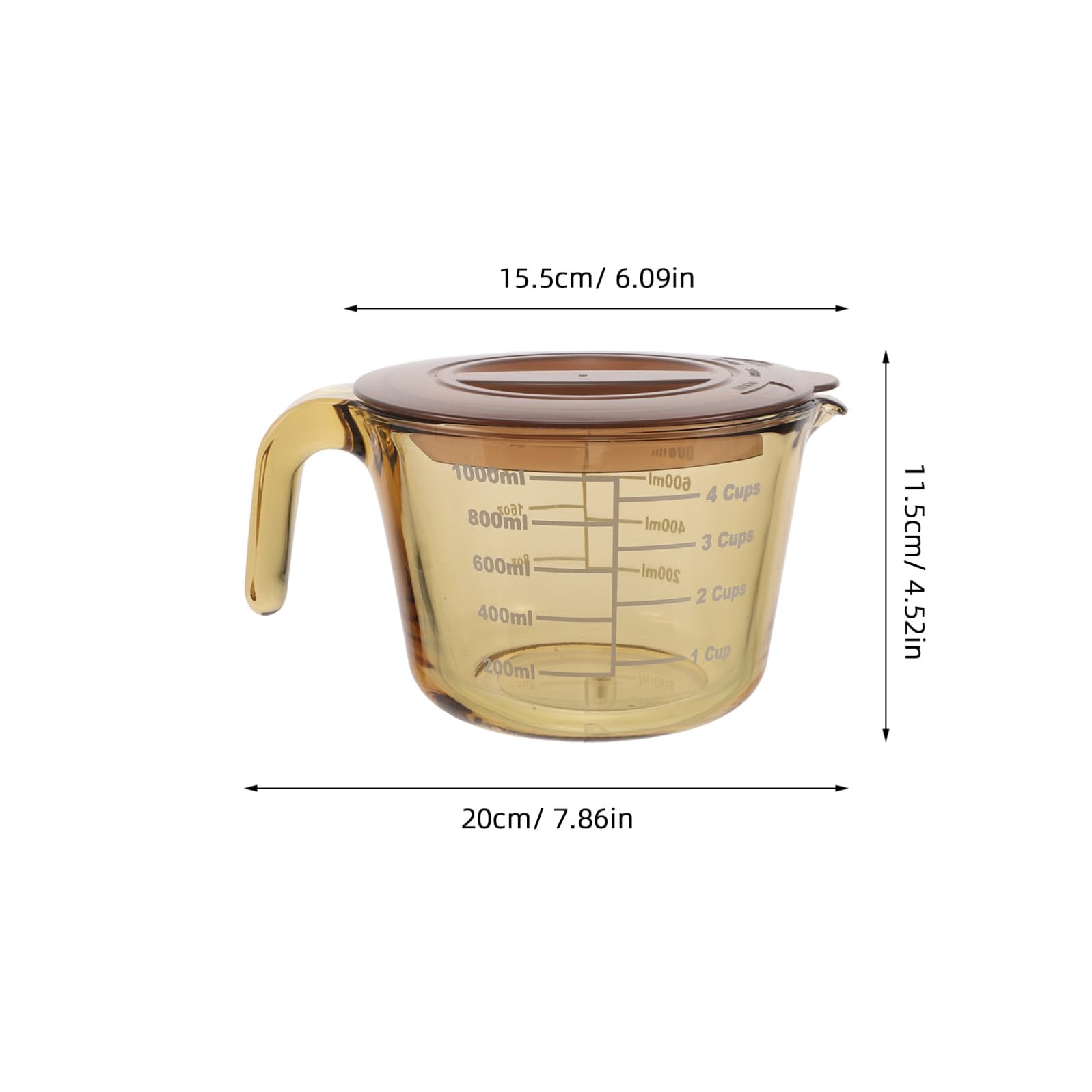 Vaso Medidor de Vidrio de 1000ml con Tapa y Boquilla