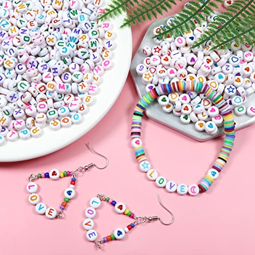 TOAOB 1500pcs Colourful Acrylic Letter Beads Alphabet Beads Heart Beads and Number Beads with Elastic Crystal String Cord for DIY Necklace Bracelet Jewellery Making - Image 4