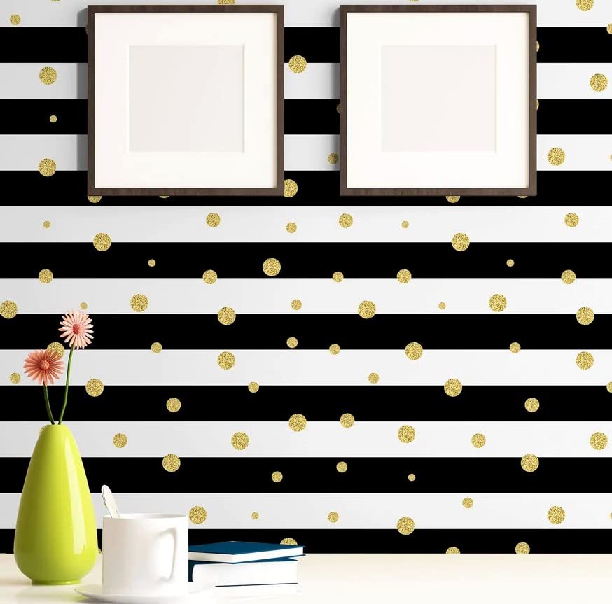 Image of WOW Interiors Black and White Stipes SELF Adhesive Wallpaper for Living Room Bedroom Office Hall Corridor Peel and Stick Vinyl Wallpaper 200 * 45Cm-9Sqft