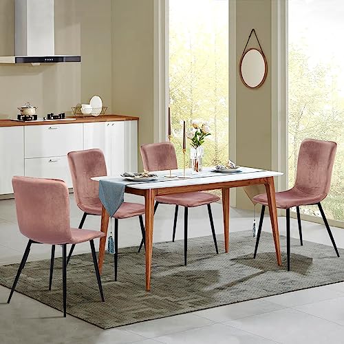 Furniturer Scandinavian Dining Chairs Set Of 4, Comfy Side Chair With Velvet Seat Sturdy Metal Legs For Kitchen Living Bed Room, Rose #TOP1