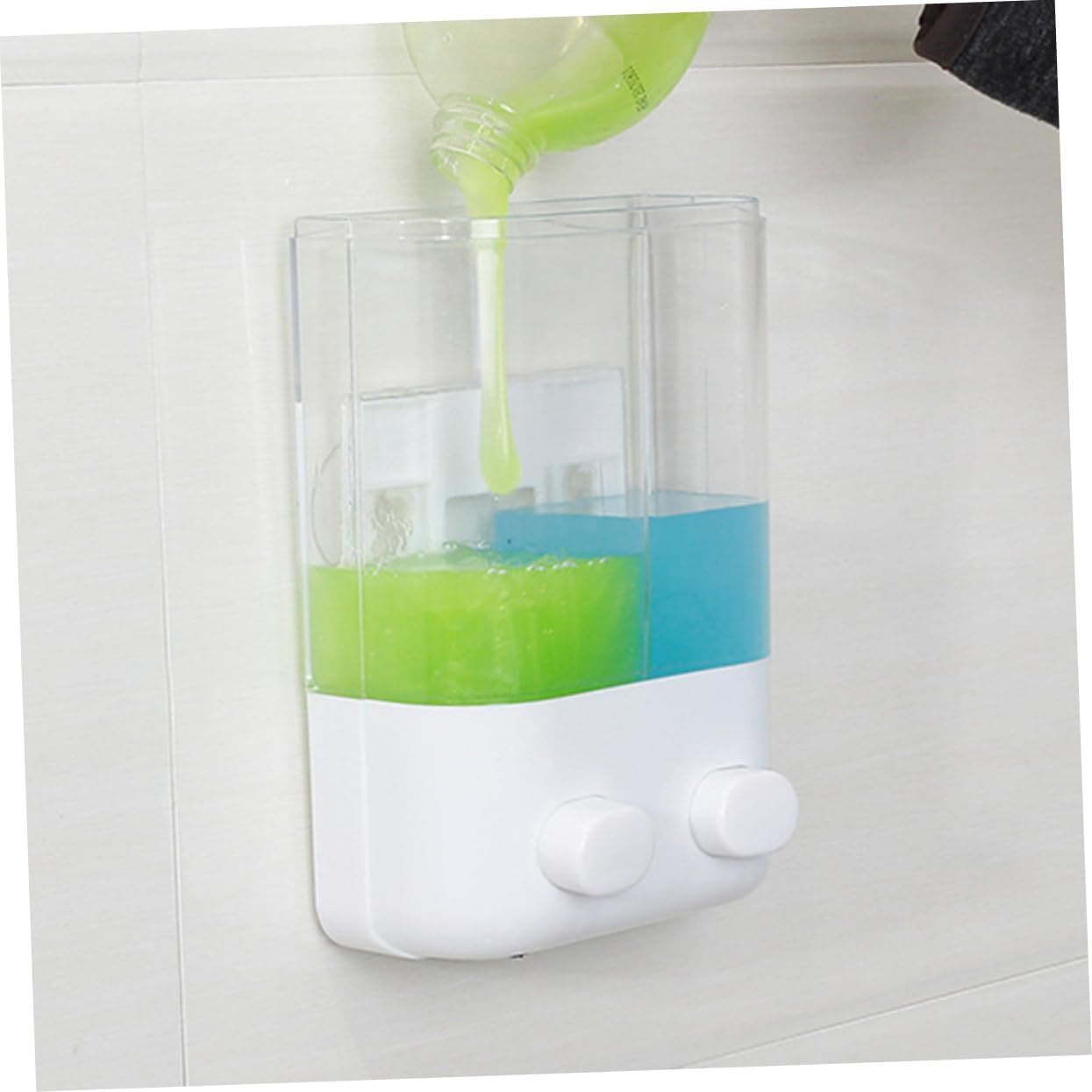 Ciieeo Refillable Chamber Wall Mounted Shower Dispenser for Shampoo Conditioner Liquid Soap Eco Friendly Plastic Suction Push Type Soap Dispenser for Bathroom and Kitchen Use