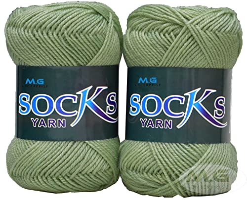 Image of M.G ENTERPRISE Premium Socks high Strength Nylon Yarn Suitable for Socks, Accessories, and Home Decor. 200 gm Apple Green Suitable for Both Crocheting & Knitting. B WB