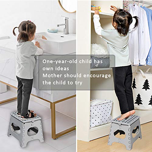 Image of Non-Slip Folding Step Stool, Sturdy Safe Enough - Holds up to 300 Lb - 11 inch Footstool for Adults or Kids, Folding Ladder Storage /Opens Easy, for Kitchen,Toilet,Camping (Light Grey, 11'')