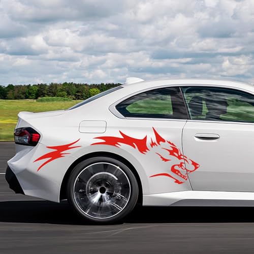Image of TOMALL 50'' 2Pcs Wolf Car Sticker Decal for Car Body Side Stickers Auto Wolf Graphics Racing Sports Stripes Stickers for SUV Off-Road Vehicles Car Hood Trunk Universal Waterproof Vinyl Sticker (Red)