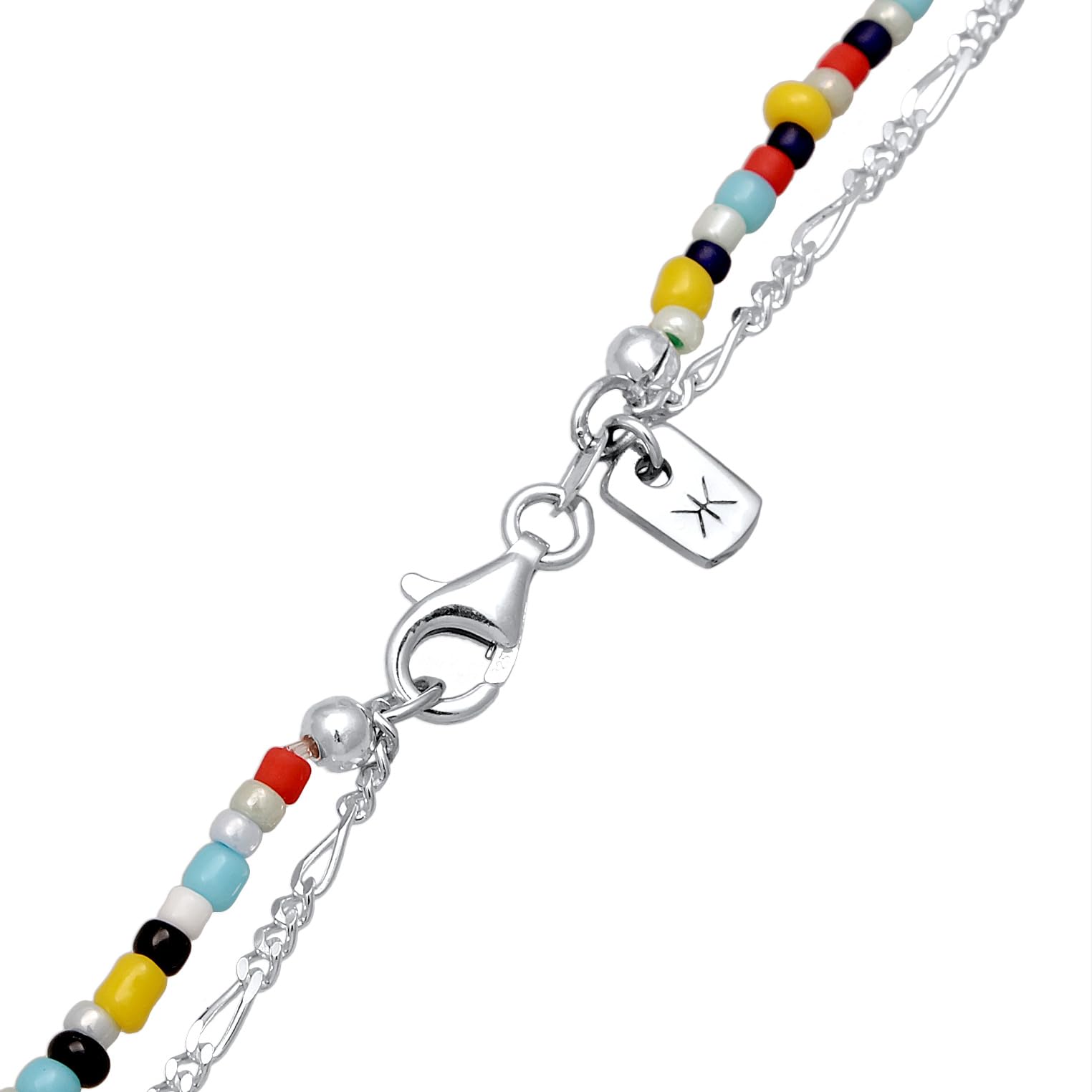 Kuzzoi Herren Halskette im Layer Look mit Blitz Anhänger (14 mm) in 925 Sterling Silber Modische Glasperlenkette 50 cm mit Silberkette für den Mann