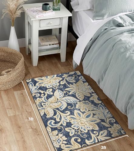 Tapete decorativo paisley floral azul 2x3 bajo pelo miniatura 4