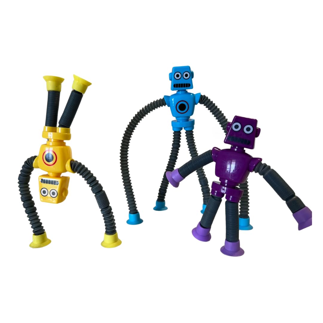 LED Telescopic Suction Cup Robot Toy – Shape-Changing Fidget Tubes, Sensory Pop, Fun Gift for Kids (Tube_Robot_1, 1, Count)