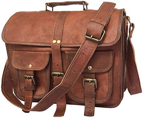kk's 13 Inch Vintage Handmade Leather Messenger Bag for Laptop Briefcase Best Computer Satchel School Distressed Bag