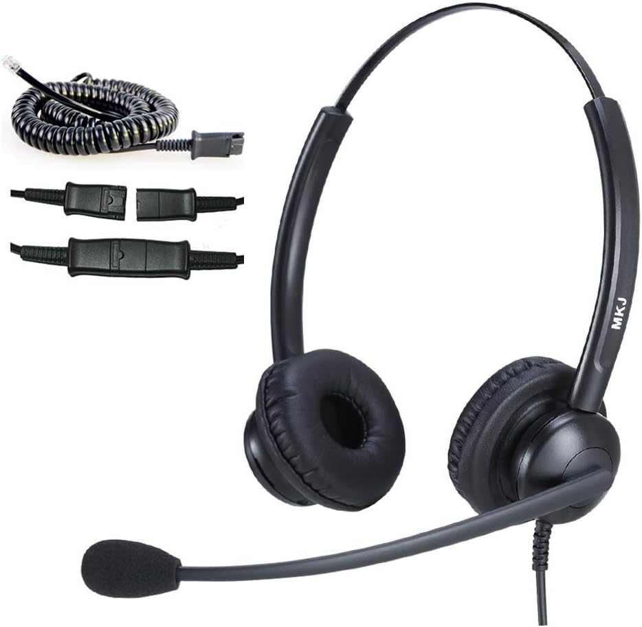 MKJ Telephone Headset RJ9 Dual Call Centre Office Phone Headset Headphone with Noise Cancelling Mic for Avaya Polycom Nortel Mitel Aastra Gigaset Alcatel Toshiba Fanvil Phones and More