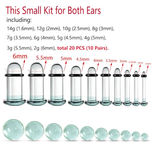 Casvort Unique 0.5mm Increments 14G-00g Comfy Pain-free Single Flare Glass Dead Stretching Plugs, Hypoallergenic Body Piercing Tapers, Pierced Ear Lobe Stretching Kits.2