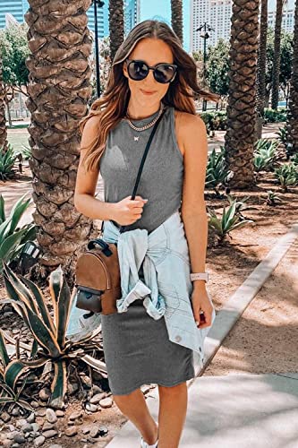 Image of PRETTYGARDEN Women's Summer Ribbed Bodycon Midi Dresses | Soft Stretchy Knit, Sleeveless Tank Dress, Slim Fitted, Elegant Spring Outfit for Work, Vacation Travel, Date Night, Party