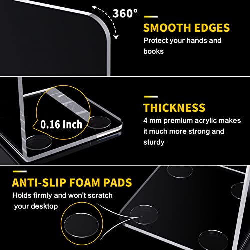 Clear Acrylic Book Ends, 4 Pcs Heavy Duty Non-Skid Bookends For Shelves/Desk, Office Home Book Stopper For Book, Video Games, Cds #TOP3