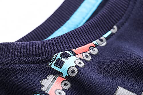 Image of Akyzic Toddler Boys Sweatshirts Cotton Crewneck Truck Shirt Dinosaur Long Sleeve Pullover Tops Tees 2-8T