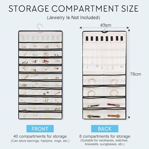 Miniatura 2 de Hmcey 48 Compartimentos Organizador De Joyas Colgante 43 X 78 Cm,Colgador Collares Pared Con Ganchos,Soporte Collares Expositor Para Colgar,Hanging Jewelry Organizer Para Anillo, Pulsera -Blanco