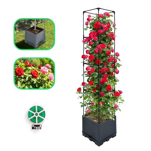 CHEOAR Jardinière surélevée réglable 142cm avec Treillis, Bac de Culture pour Légumes et Fleurs Grimpantes, Structure Métal et Plastique Premium pour...