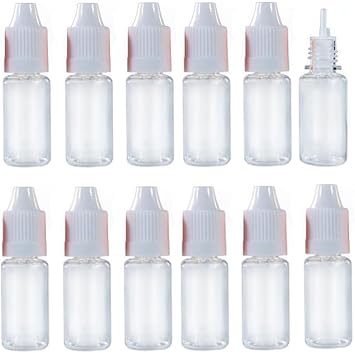 50 Pcs 10ml Clear Plastic Squeezable Dropper Bottles Empty Refillable Eye Liquid Dropping Refueling Vials Sample Packing Storage Holder Container with White Screw Cap And Removable Plug