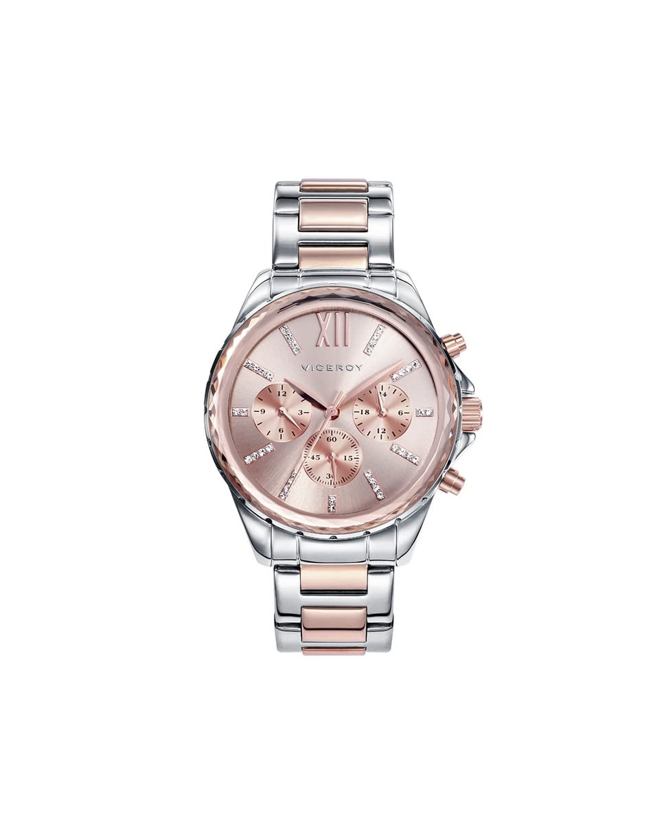 Viceroy Reloj Analógico Mujer de Acero Inoxidable - 36 mm - Movimiento de Cuarzo - Esfera Rosa con Circonitas - Resistente al Agua 5 ATM - Colección Chic – 40930-73