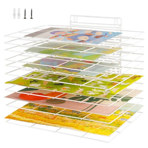 Image of Art Drying Rack for Classroom Paint Drying Rack Small Wall Art Storage Rack with 12 Removable Shelves for Classrooms and Art Studios (White, 12 Shelves)