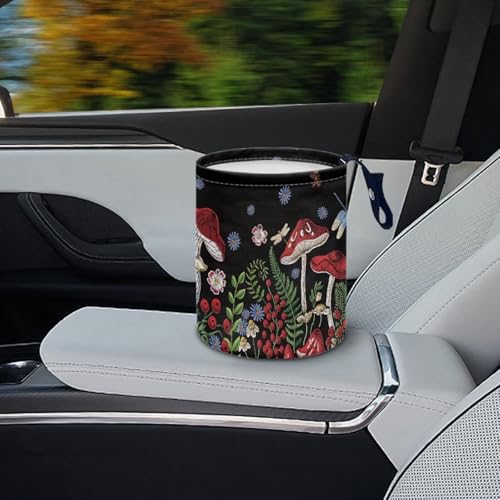 Image of Dragonfly Mushroom Car Garbage Can Mini Car Trash Bin Truck Organizer Auto Storage Bag Waterproof Portable Accessories Road Trip for Kids