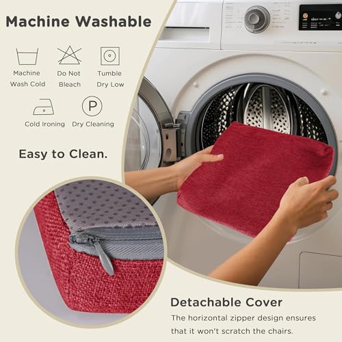 Image of AddGrace Anti-Slip Bar Stool Cushions Square Bar Stool Seat Cushions with Ties Set of 2 Small Square Chair Pads with Machine Washable Cover 12 inchX12 inchX2 inch (Red)