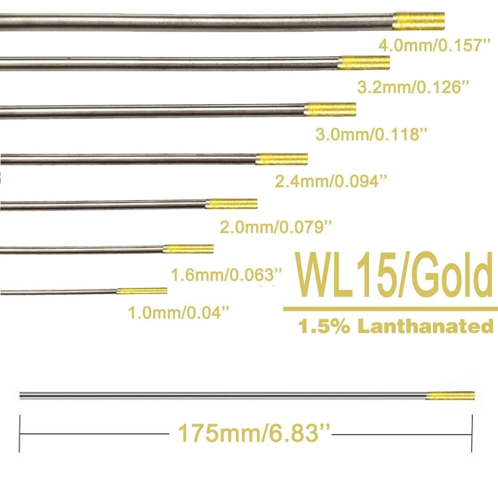 175 mm Profesjonalne elektrody wolframowe, elektrody spawalnicze, 1,0, 1,6, 2,0, 2,4, 3,0, 3,2, 4,0 mm, WL15, złote (rozmiar: 4 mm)
