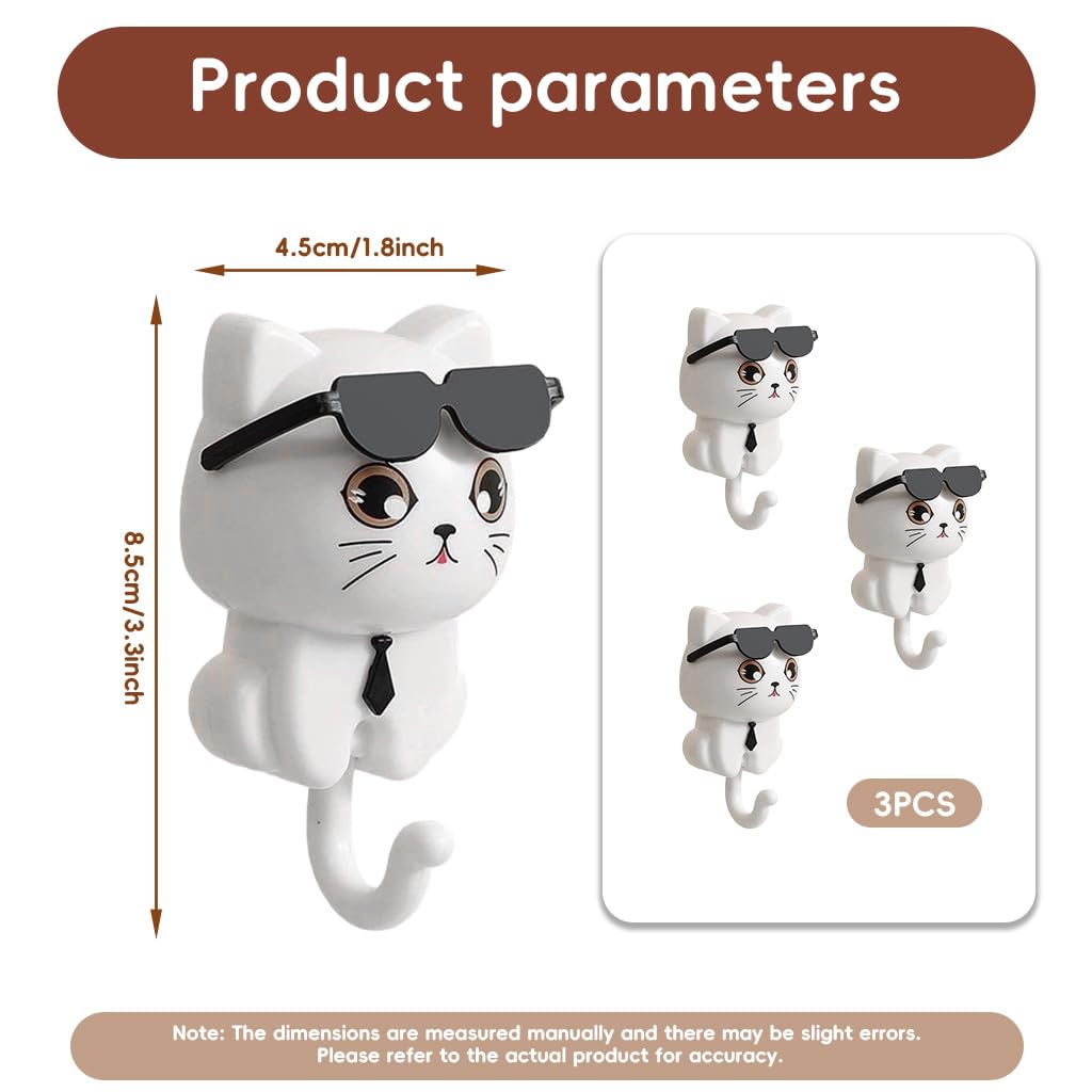 HASTHIP® 3Pcs Wall Hooks Cat Tail Adhesive PVC Hooks for Towel, Keys — Amazon image 2