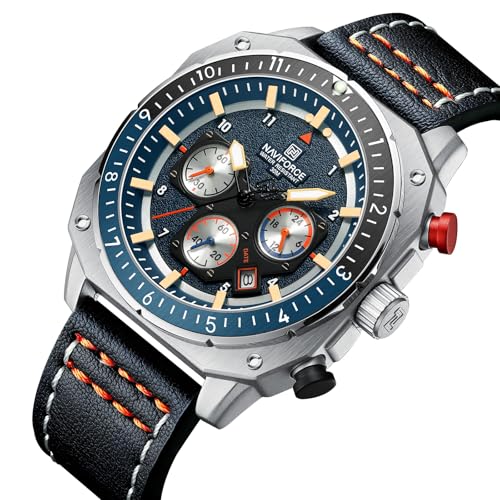 Image of NAVIFORCE NF8057 Square Vintage Military Chronograph Genuine Leather Analog Watch