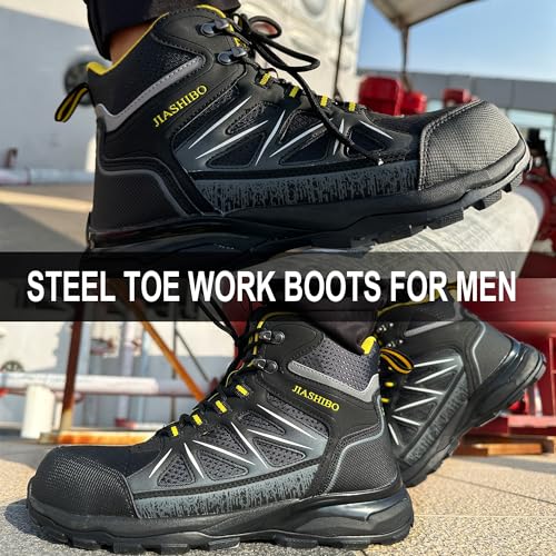 Image of Blapek Steel Toe Boots for Men Puncture Resistant Work Shoes Slip Resistant Leather Safety Sneakers Lightweight Breathable Comfortable Industrial Footwear