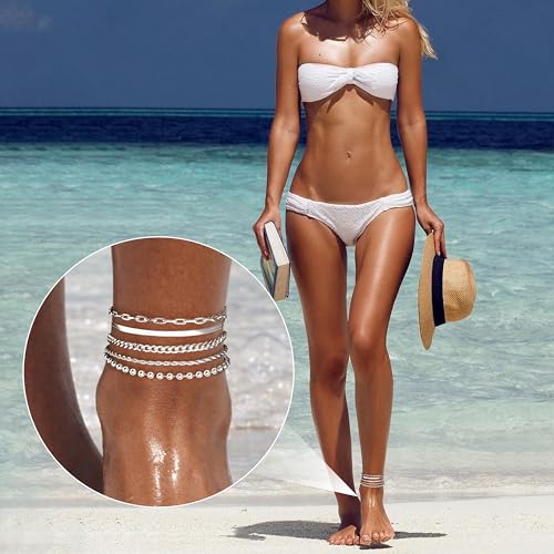 Image of Extra Large Anklets for Women Waterproof, 14K Gold Plated Stack Anklets for Women Plus Size, 10 inch+2 inch Non Tarnish Large Ankle Bracelets for Women, Summer Big Ankles Set, Beach Bikini Vacation Jewelry