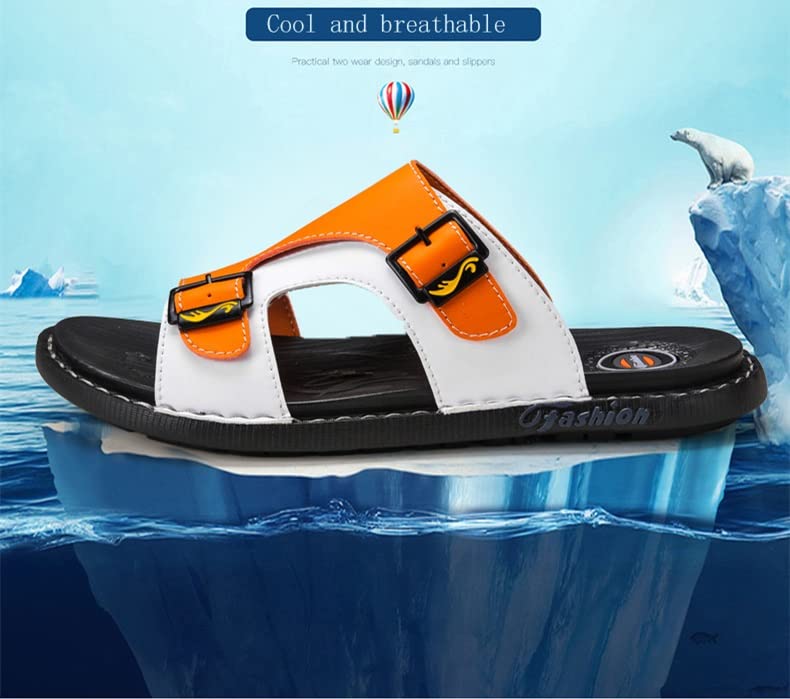 Leather Slippers for Men Slides Male Sandals Beach Outsides Shoes Sandals Outside Shoes(43 Code)4