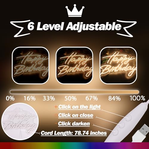 Image of Goneons Happy Birthday Neon Sign for Wall Decor, Happy Birthday Led Sign for Backdrop with Dimmable Switch, USB Powered LED Happy Birthday Sign for Biryhday Party Decoration(Warm White,16.5 inch x 12.2 inch)