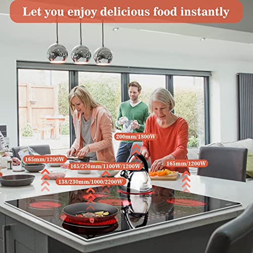 Hobsir 30 Inch Electric Cooktop 5 Burners Ceramic Cooktop, 8400W Drop-in Electric Radiant Cooktop with Glass Protection Metal Frame, Timer & Kid Safety Lock, 220-240V, Hard Wire (No Plug)
