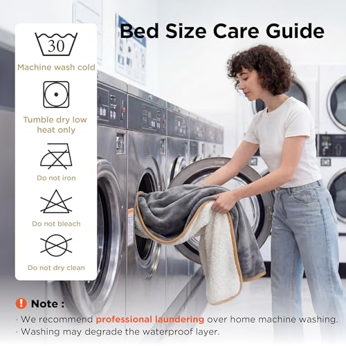 Image of Bedsure Waterproof Blanket for Bed King Size (90 inchx86 inch) - Soft Sherpa Fleece Plush Reversible,Waterproof Dog Blankets for Large Dogs Pet, Couch Cover Furniture Protector, Grey