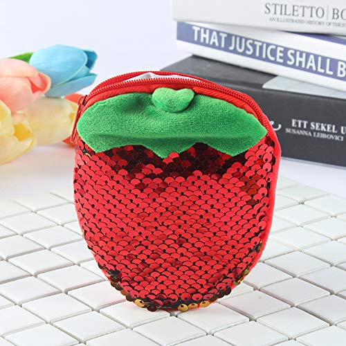 1 porta-moedas de lantejoulas com glitter para trocar o dinheiro, com fecho de correr, pequena carteira para mulheres e meninas presente 12 x 10 cm Strawberry a