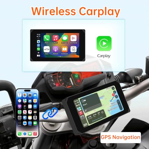 VSYSTO Écran CarPlay Android Auto sans Fil pour Moto Portable écran Tactile étanche de 5 Pouces