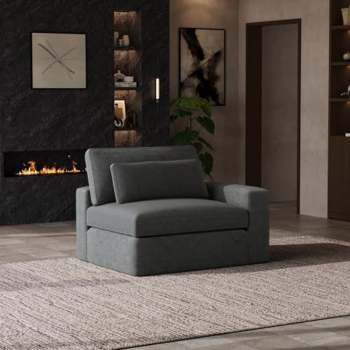 Image of Novilla Deep Seat Modular Sectional Sofa, Removable Washable Covers, Cloud Couch with Lumbar Pillows, Chenille Boneless Sectional Couch Dark Gray, No Assembly Required, Right-Arm Chair