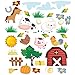 WANDAUFKLEBER BAUERNHOF Kinderzimmer Deko Wandtattoo selbstklebend bunt unisex Pferd Kuh Schaf Küken Huhn Schwein Hahn Tiere Farm Scheune Ferien Bauer Stall Heu Eier Wolken Blumen Sonne (L)
