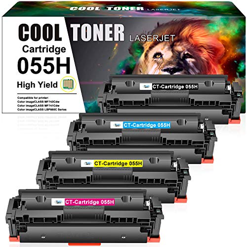 Cool Toner Compatible Toner Cartridge Replacement for Canon 055H 055 MF743Cdw Toner Canon imageCLASS MF741Cdw MF746Cdw MF745Cdw MF743 LBP664Cdw Printer (Black Cyan Magenta Yellow, with Chip, 4-Pack)