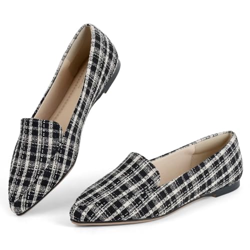Image of MUSSHOE Pointed Toe Flats for Women, Comfortable Business Casual Work Shoes, Slip On Loafers with Arch Support, Office Walking Flats for All Day Standing