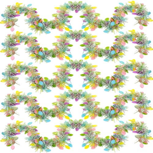 AMJKEJI Lot de 5 guirlandes de Pâques multicolores de 2 m - Bannière de décoration de Pâques avec œuf - Pour vacances, printemps, mariage, anniversaire, mur, maison, table, fenêtre, porte, arbre