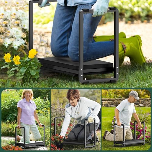 Image of Garden Kneeler and Seat, 10.2 inch Wider Heavy Duty Thick for Kneeling and Seat | Multifunctional Thick Gardening Bench for Kneeling and Seat, Gardening Gifts for Women, Seniors Grandparents, Black