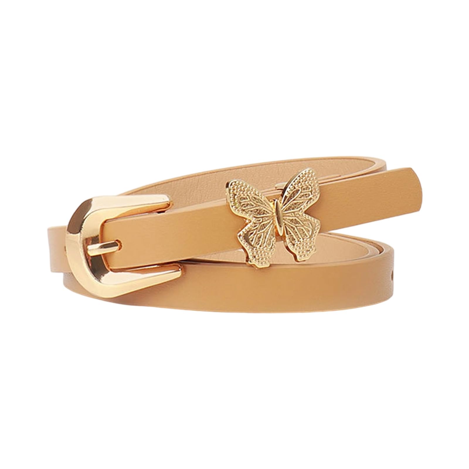 MICFENY Stylish Gold Butterfly Decorated PU Leather Waist Belt Adjustable Length Waistband Sash for Dresses and Daily Outfits