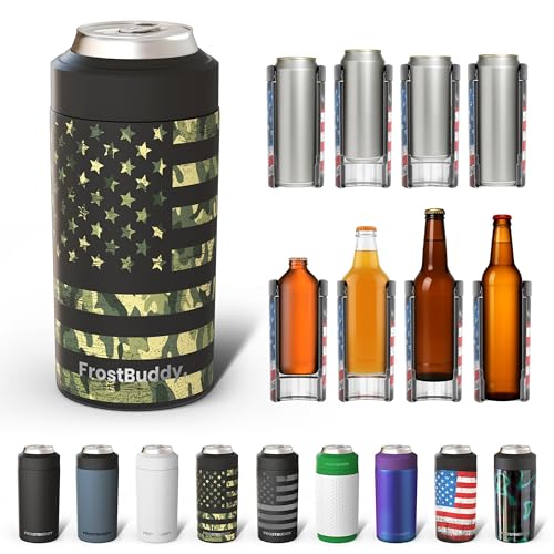 Frost Buddy Universal Can Cooler - Fits All - For Regular 12 & 16 oz or Slim-Size Bottles - Insulated Double-Walled Stainless Steel (Camoflag)