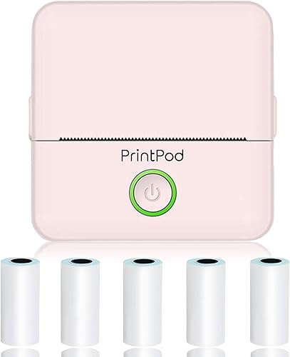 Print Pod - Impresora térmica inalámbrica con Bluetooth, impresora de bolsillo sin tinta para álbum de recortes de bricolaje con 5 rollos de papel