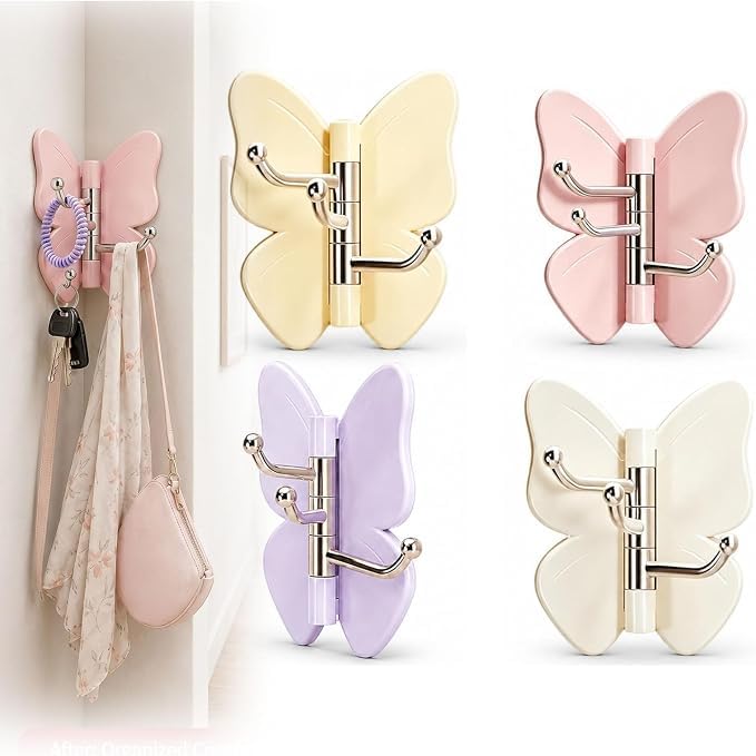 Decorative Butterfly Corner Hook – No-Drill Self-Adhesive Wall Mount Hanger with 3 Adjustable Swivel Pins for Towels, Keys, and Accessories (1 Piece)-image-31