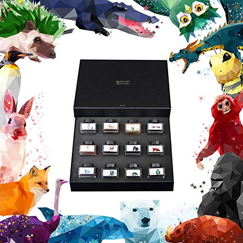 12 Color Sparkle Ink Gift Box Set of 12 Iridescent Calligraphy Writing India Ink Kit for Dip Pen 2000 Mesh Fine Glitter Non-Carbon Drawing Art Craft Inks