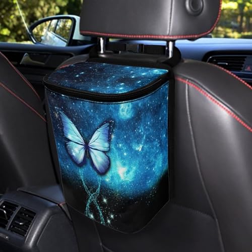 Image of DISNIMO Blue Butterfly Car Trash Can Easy-to-Install Car Accessory Interior, Leak-Proof Car Garbage Can Bin Organizer Storage Bag for The Back Seat of Any Cars, Sedans, SUVs & Trucks