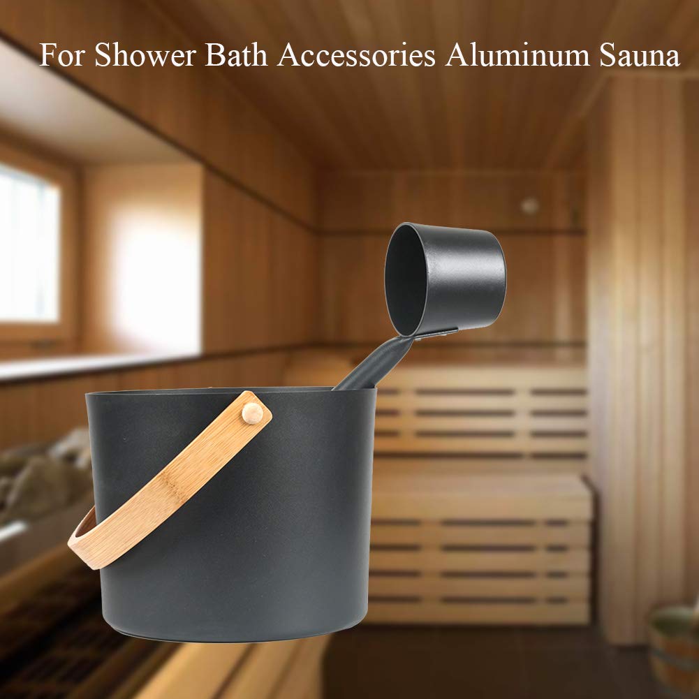 Juego de cubos para sauna de aluminio 7 l con mango largo negro
