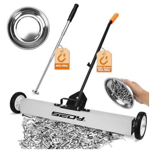 36-Inch Rolling Magnetic Sweeper | 40-Inch Telescoping Magnetic Pickup Tool | Magnetic Trays | 55-Pound Capacity Pick-up Sweeper for Nails, Screws & Metal Debris Workshop Garage Yard (3 Pack)